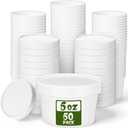 Fulmoon 50 Pack 5 oz Paper Soup Containers with Lids, Disposable Kraft Paper Soup Cups Ice Cream Bowls Food Storage with Lids, Microwavable and Freezer Safe(White)