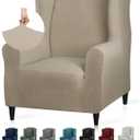 YEMYHOM 1 Piece Stretch Wingback Chair Slipcover Latest Jacquard Design Wing Chair Cover Non Slip Furniture Protector with Foam Rods for Living Room (Wing Chair, Khaki)