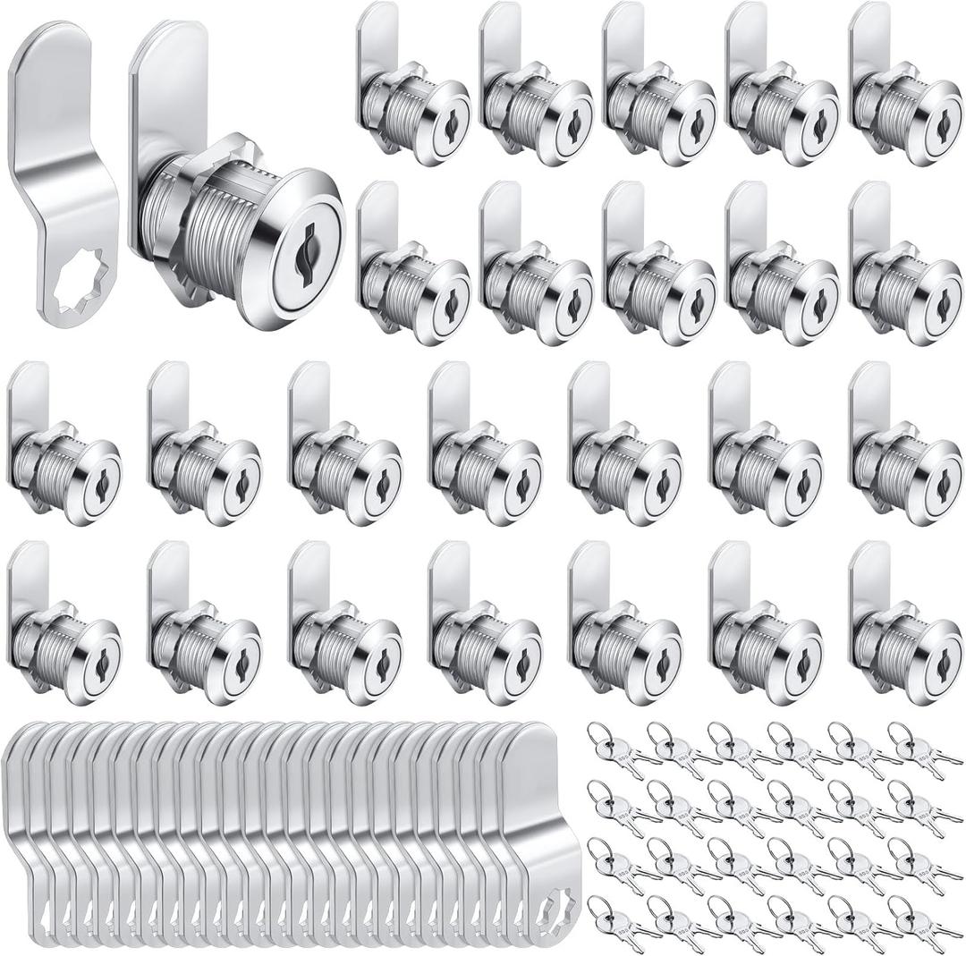 Kenning 24 Sets Cabinet Locks with Keys for Secure Drawer Mailbox RV Storage Box Replacement Lock, Zinc Alloy(3/4''Cylinder Length, 0.5'' Max Panel Thickness)