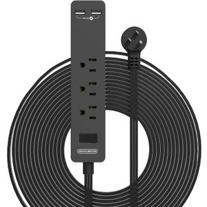 Extension Cord 10 Ft, NTONPOWER Thin Flat Extension Cord, Flat Plug Power Strip with 3 Outlets 2 USB Ports, Wall Mount, Overload Protection for Indoor, Home, Office, Black