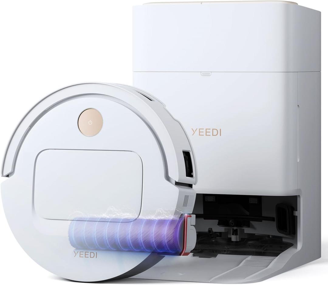 Yeedi M14 Plus Robot Vacuum and Mop with All-in-One Station, 18000Pa, OZMO Roller Instant Self-Washing Mopping, 167 Hot Water Mop Washing & Self-Drying, ZeroTangle 3.0, Self-Emptying, White
