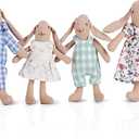 Giant bean Bunny Toys for Kids, Easter Bunny, 4 PCS Hand Made Rabbit Family Dolls with Removable Clothes, Suitable for Infants, Boys and Girls, Dollhouse People, Easter Basket Essentials