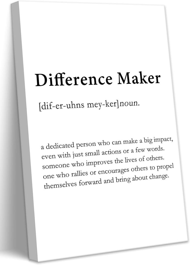 2 x Inspirational Canvas Wall Art Motivational Quotes Poster Prints Difference Maker Definition Painting Positive Office Desk Picture Wall Decor for Living Room Bedroom 16x24in Framed Ready to Hang