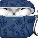 Lerobo for Airpod Pro Case 2nd 1st Generation Case USB C, Cute Flower Engraved Soft Silicone Cover Compatible with Apple AirPod Pro/Pro 2 Case, Full Protective, Front LED Visible, Midnight Blue