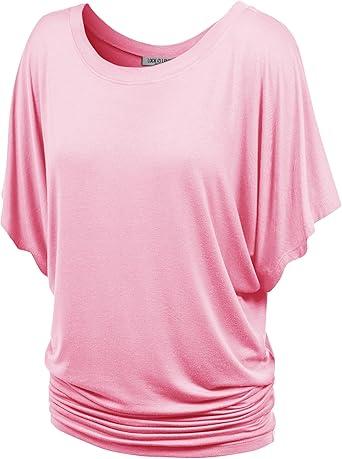 Lock and Love Women's Versatile Casual Short Sleeve Dolman Top – Loose Fit Boat Neck & V-Neck T-Shirt XXL Pink