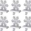 OCTERIC 6 Pcs Christmas Snowflake Stocking Holders, Snowflake with Diamond Stocking Hanger Mantel Weighted Heavy Metal Stocking Hook Stand with NonSlip Strips for Tables Window Fireplace Home Décor