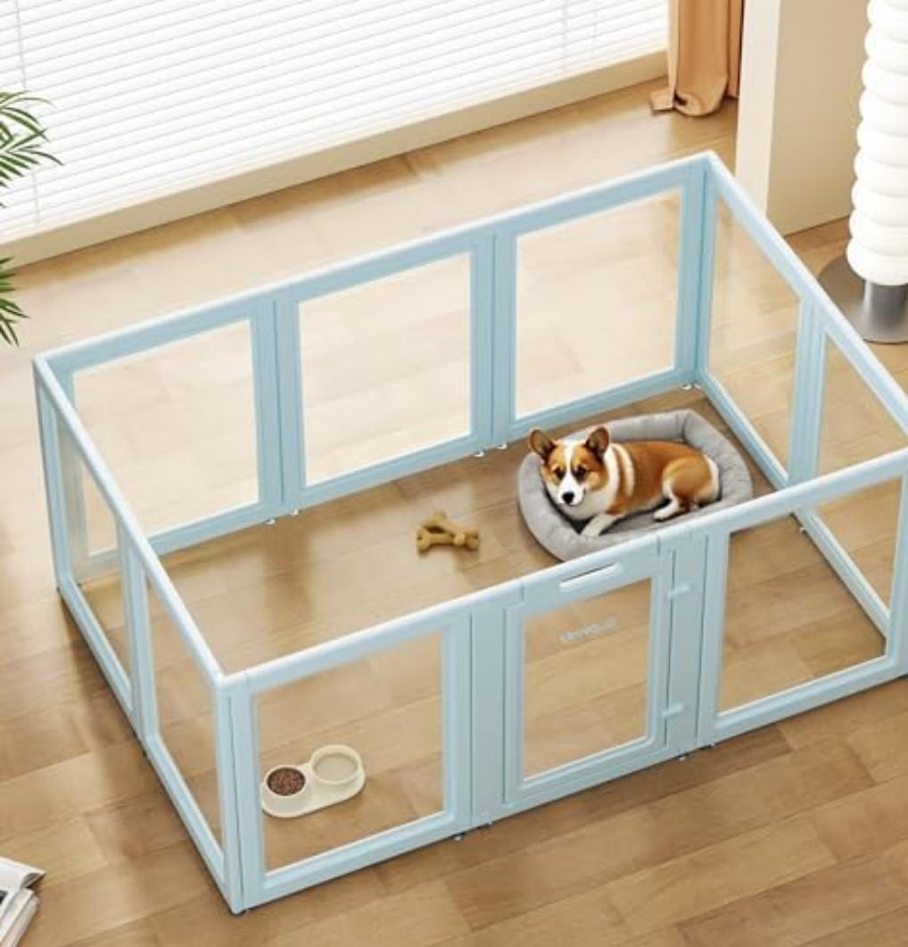 Clear Acrylic Dog Playpen Indoor, Easy Assemble Transparent Puppy Playpen, Expandable & Durable Dog Fence for Puppies and Small Dogs (23.6" H, 10PCS)