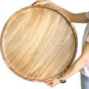 Gurfuy Round Wood Ottoman Serving Tray 24" - Rustic Wooden Table Tray for Farmhouse Decorative Oversized Coffee Table Trays Living Room Kitchen Counter Breakfast Nature