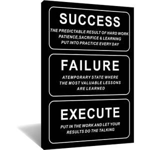 Motivational Canvas Wall Art Inspirational Entrepreneurs Quote Poster Inspiring Success Failure Execute Motto Picture Print for Living Room Office Workplace Stretched and Framed [24''W x 36''H]