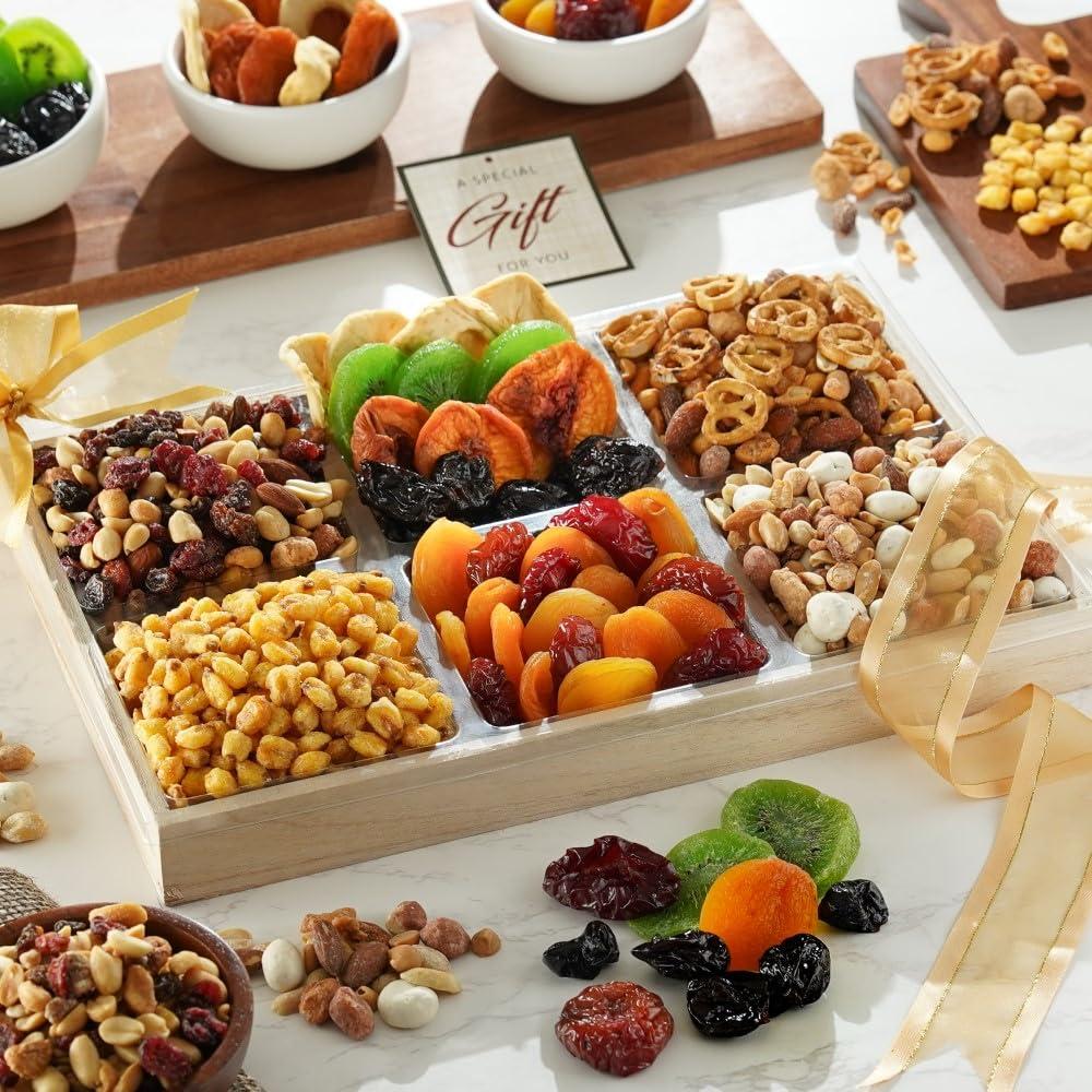 Broadway Basketeers Dried Fruit And Nuts Gift Basket - A Healthy Assortment of Fruits And Nuts, Great for Get Well, Corporate, Men, Women