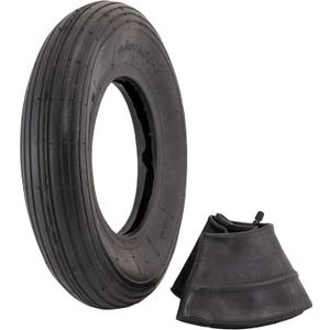 Marathon 4.80/4.00-8" Ribbed Tread Replacement Pneumatic (Air-Filled) Tire and Inner Tube Set, Fits 8-Inch Wheel/Rim, Wheelbarrow/Garden Cart/Lawn & Garden Use, Straight Valve Stem