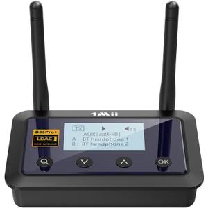 1Mii B03Pro+ Bluetooth 5.3 Transmitter Receiver Certified LDAC for TV Home Stereo, Long Range Bluetooth Extender Wireless Audio Adapter with Screen, Optical RCA AUX 3.5mm Outputs/Inputs