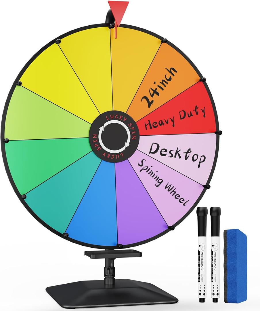 24 Inch Prize Wheel,Tabletop Heavy Duty Spinning Wheel for Prizes, Prize Wheel Spinner with Stand & 12 Slots & Dry Erase & Eraser for Party, Carnival, Trade Show, Classroom Activities,Spinning Game