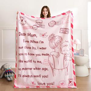 weigelia Dear Mom Throw Blanket - Soft Fleece Throw Blanket for Mom Gifts, Warm & Cozy Mothers Day Birthday from Daughter Son, Lovly Blanket Gift for Bed, Sofa (Pink, 60" x 80")