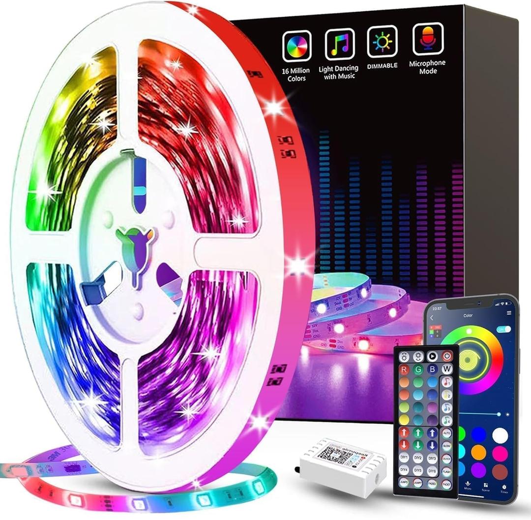 Tenmiro 50ft Led Strip Lights, Tenmiro Smart Led Lights Strip Music Sync Color Changing Lights App Control and 23keys Remote, Led Lights for Bedroom Party Home Decoration (RGB (Red, Green, Blue))