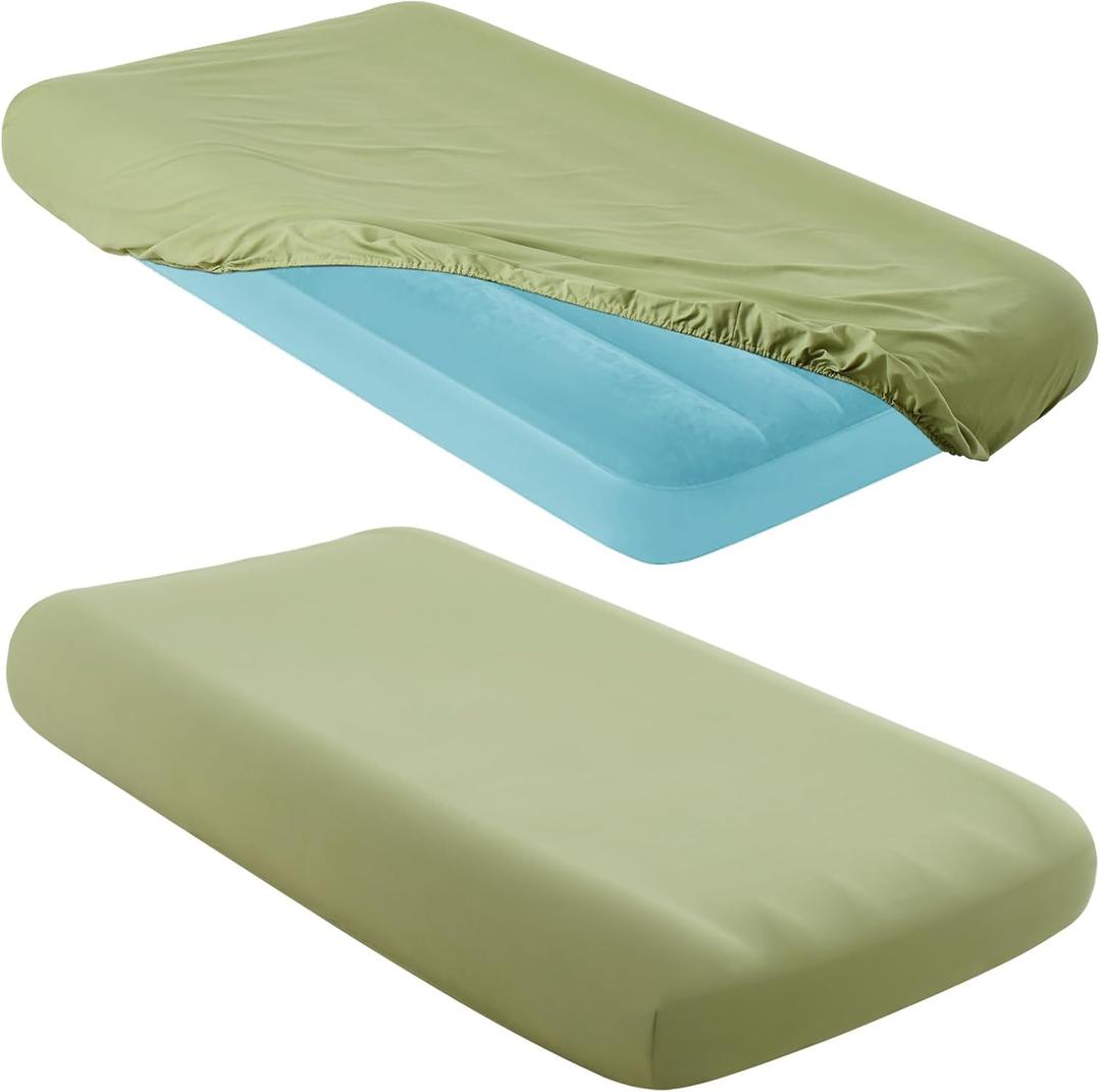 Entisn 2 Pcs Kids Air Mattress Fitted Sheets Only, 34.5x62x7 Inch Microfiber Toddler Inflatable Mattress Sheets for Kids, Sleepovers, Camping Trips and Party Accommodations (Sage Green)