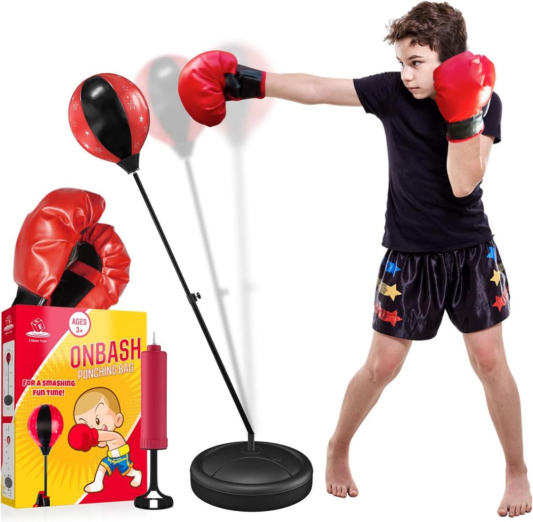 EMAAS Punching Bag Set for Kids with Boxing Gloves & Hand Pump - 3-8 Years Old Adjustable Kids Punching Bag with Stand - Top Gifting Idea for for Girls & Boys- Portable & Long-Lasting