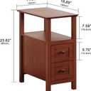 ChooChoo End Tables Living Room Set of 2, 3-Tier Narrow Nightstand with 2 Drawers, Slim Bedside Tables for Living Room, Bedroom, Small Space, Cherry Brown