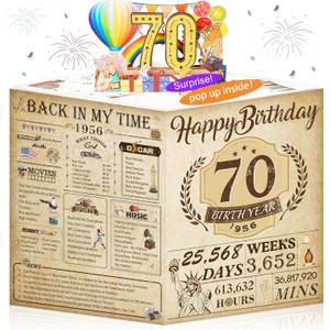 70th Birthday Card for Men Women, Funny 3D Pop Up 70th Birthday Gifts for Grandma Mom Dad, Back In 1956 Happy 70 Year Old Birthday Decorations Cards for Her Him, Classy Vintage