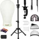 Wig Stand with Head, 22 Inch Canvas Wig Head with Stand for Wigs, Canvas Mannequin Head, Manikin Head Block Set for Wigs Making Display with Wig caps, T Pins, C Bristle Brush