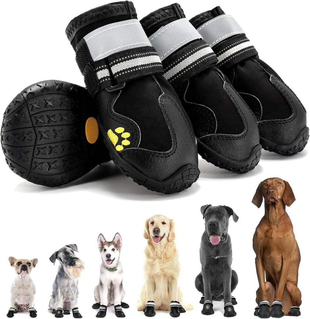 Dog Shoes, Dog Boots for Small, Medium & Large Dogs, Anti-Slip & Paw Protectors Pet Shoes for Indoor/Outdoor Walking on Summer Hot Pavement, Winter Snowy Day,Rainny Day (4PCS, Black) (3.15"(W)x3.35"(L))