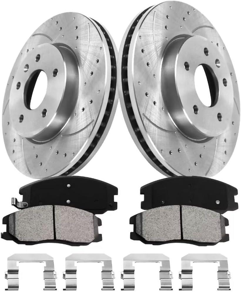 Brake Pads And Rotors Kit Compatible With 2012-2015 Chevrolet Captiva Sport, 07-09 Equinox, Front Automotive Replacement Brake Kits 55148 D1264-8381 Drilled And Slotted Rotors 296mm (11.7in)