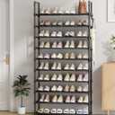 Kitsure Shoe Rack for Closet - 10-Tier Shoe Organizer with Hook Rack, Large-Capacity & Space-Saving Shoe Shelf for Entryway, Bedroom, Living Room,32.2" x 11.8" x 68.5", Black