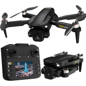 TD12LCD Drone with Camera, Foldable RC Drone with LCD Screen Remote Control Brushless Motor Dron Optical Flow Positioning Drones for Adults Quadcopter for Beginners