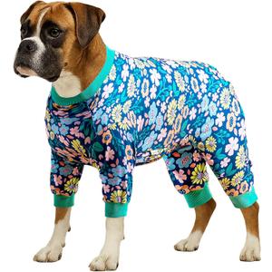 LovinPet Dog Pajamas Large Size Dog, Big Dog Clothes, Post Surgery Onesie, Lightweight Fabric Pitbull Pullover Pajamas, Puppy Pajama, Pitbull Clothes, Blue Green XXL