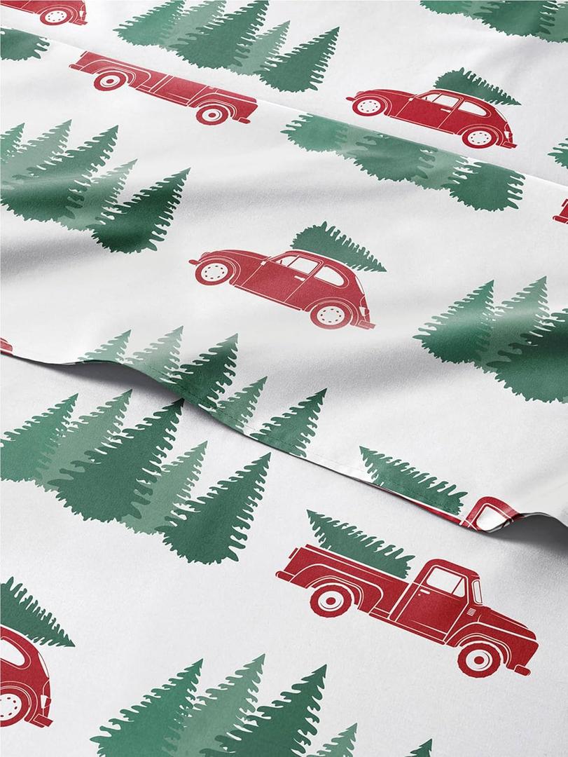 Split King Christmas Tree Sheet Set - Holiday Xmas Pattern Bedding Set - Deep Pockets - Snug Fit - 5 Piece - Wrinkle Free - Comfy & Cooling Festive Winter - Holiday Sheets for Women, Men, Kids & Teens