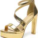 Amoji Women's Block Heels 4 Inch Platform Ankle Strap Lady Heeled Sandals FZ325, Size 8