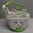 Easter Bunny Basket with Rabbit Ears Woven Cotton Rope Storage Bag for Easter Egg Hunt Large Foldable Home Organizer Indoor Outdoor Holiday Picnic Party Spring Decorations Green 2 Pack