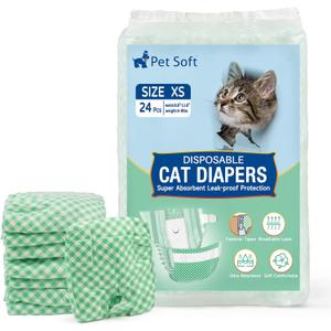 Pet Soft Disposable Cat Diapers - Female Dog Diapers for Cats & Dogs in Heat Period or Urine Incontinence, Doggie Diapers Ultra Absorbent Leak-Proof Puppy Diapers 24pcs (Green, XS) (X-Small (24Counts)