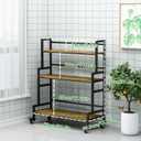 YIZAJIA Plant Stand Indoor 3 Tier Metal Board Outdoor Tiered Stands Shelf With wheel for Multiple Plants Potted Ladder Plant Holder Table Plant Pot Stand for Window Garden Balcony Living Room (3 Tier-Black+Metal)