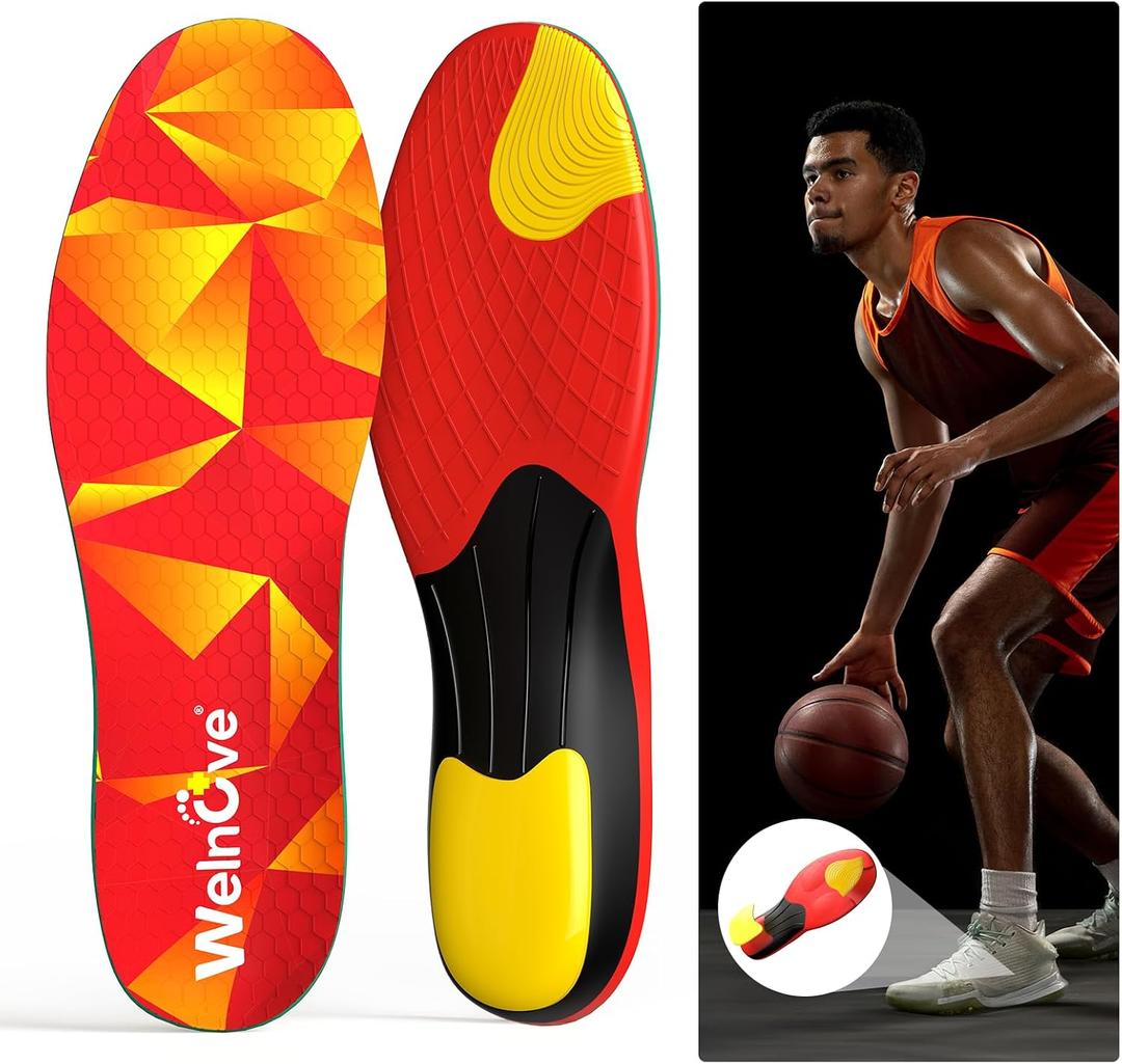Welnove Sports Insoles for Plantar Fasciitis: Running Insoles to Prevent Injuries & Boost Performance Shock-Absorbing Triple-Cushion Design for Marathon, Basketball, Pickleball & Hiking, M