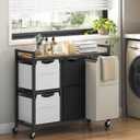 HOOBRO Laundry Sorter with 4 Section, 39 Gal. (147 L) Laundry Hamper with Wheels, Rolling Laundry Basket with Shelf, Pull-Out Detachable Bags, Side Pockets, Rustic Brown, Black and Beige BFE14XY01N1