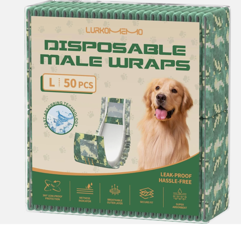 Dog Diapers Male, 50 Count Large Adjustable Male Dog Diapers Disposable, Dog Belly Band, Male Dog Wraps Ideal for Doggie, Puppy, Super Absorbent & Wetness Indicator, L