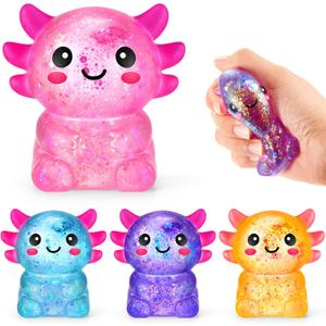 Simgoing 4 Pcs Axolotl Stress Toy Squeeze Axolotl Party Favors 2.56 x 2.64 Inches Malt Sugar Filled Stretchy Fidget Stress Ball Sensory Toys for Adults Soothing Graduation Birthday Party Gift