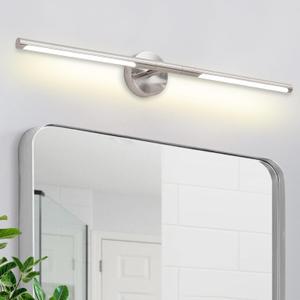 Brushed Nickel Bathroom Light Fixtures Over Mirror 30 Inch, 20W 360 Rotatable Dimmable 4000K LED Vanity Light Bar, Modern Bathroom Vanity Lights Above Mirror