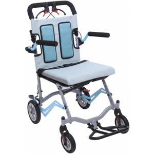 Ultra Lightweight Folding Wheelchair for Seniors, Portable Transport Chair with Flip Armrests and Swing Footrests, Locking Handbrakes, 16" Wide Seat, Gray Blue