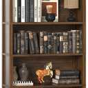 TVU 5 Tiers Wooden Bookshelf, 65.2" Tall Farmhouse Style Open Bookcase, 31.5" Wide Standing Book Shelf with Storage for Study Room, Living Room, Walnut, 11.8" D x 31.5" W x 65.2" H