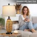 CINSARY 27" Boho Rattan Table Lamp with Night Light, Wicker Bedside Lamp with USB A+C Charging Port, Woven Coastal Bedroom Lamps for Nightstand, Tall Farmhouse Lamps for Living Room Single