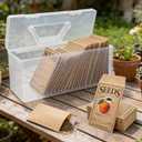 Plastic Clear Seed Storage Organizer Box with Handle, Garden Seed Organize Sealed Box 100 Envelopes and Stickers Saving Container Keeper Set for Garden Vegetable Flower Plants