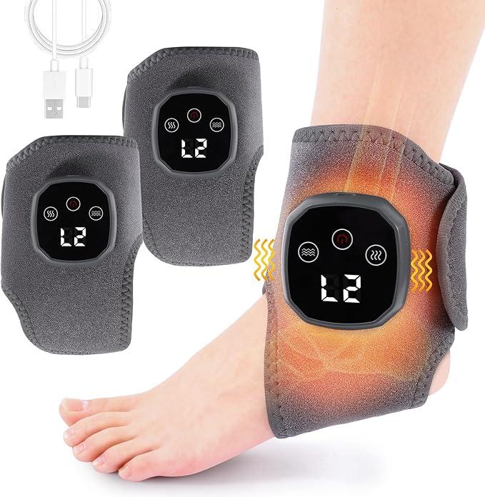 APZYI 2PCS Foot Triple Method Massager, 2 in 1 Foot Massager for Neuropathy, Feet Massage with 3 Vibration Mode & 4 Heat Levels, Wireless Portable Ankle Massager for Home or Travel Use