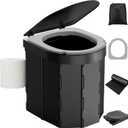 Portable Camping Toilet with PU Cushion, Folding Porta Potty for Adults with Lid and Toilet Paper Holder, Waterproof Camping Toilet with Lid for Camping, Hiking, RV Travel, Road Trips