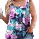 Plus Size Shirts for Women Fashion Sleeveless Tops Summer Square Neck Tank Comfy Pleated Tunics YH011 2XL (XXL)