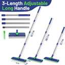 Floor Scrub Brush with Long Handle: 3 in 1 Heavy-Duty Floor Scrubber Brush with Squeegee for Cleaning Tile Bathroom Deck Kitchen Patio - Blue
