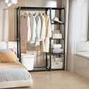 Mavivegue 4-Tier Portable Closet with Shelves & Hanging Rod - Portable Wardrobe Closet for Bedroom, Closet, Dorm - Easy Assembly Clothing Rack with Shelves for Clothes, Shoes, Accessories, Black (16"D x 48"W x 64"H)