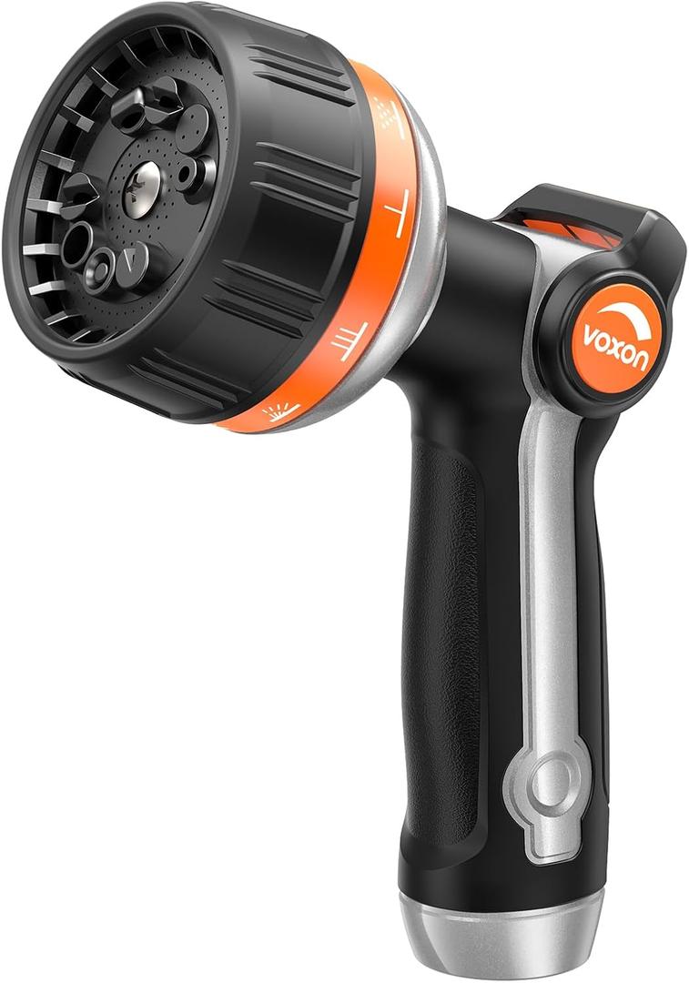 VOXON Hose Nozzle Heavy Duty 10 Spray Patterns - Metal Garden Water Hose Sprayer with Thumb Flow Control | On Off Valve, Nozzle Sprayer for Lawn & Plant Watering, Car & Pet Washing (With Replacement Seal Gaskets, Black)