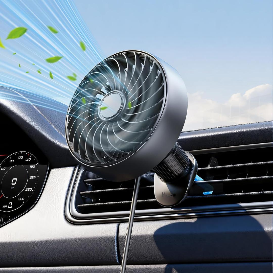 USB Car Vent Fan with Hooked Bracket: 5V/1A Portable Cooling Clip Fans for Car Air Vent Powerful 3 Speeds Quiet Brushless Motor Rotatable Clip-on Cooler for Most Vehicle Van Truck SUV RV Not Battery, Medium